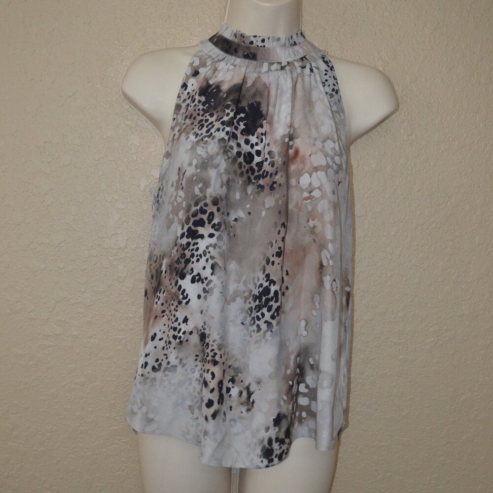 Sz S Go By GoSilk Silk Gray Black Animal Print Sleeveless Blouse